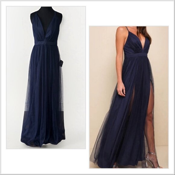 Lulus Rare Beauty Fairy Blue Tulle Maxi Babydoll Dress Size Large Coquette Event - Picture 1 of 14